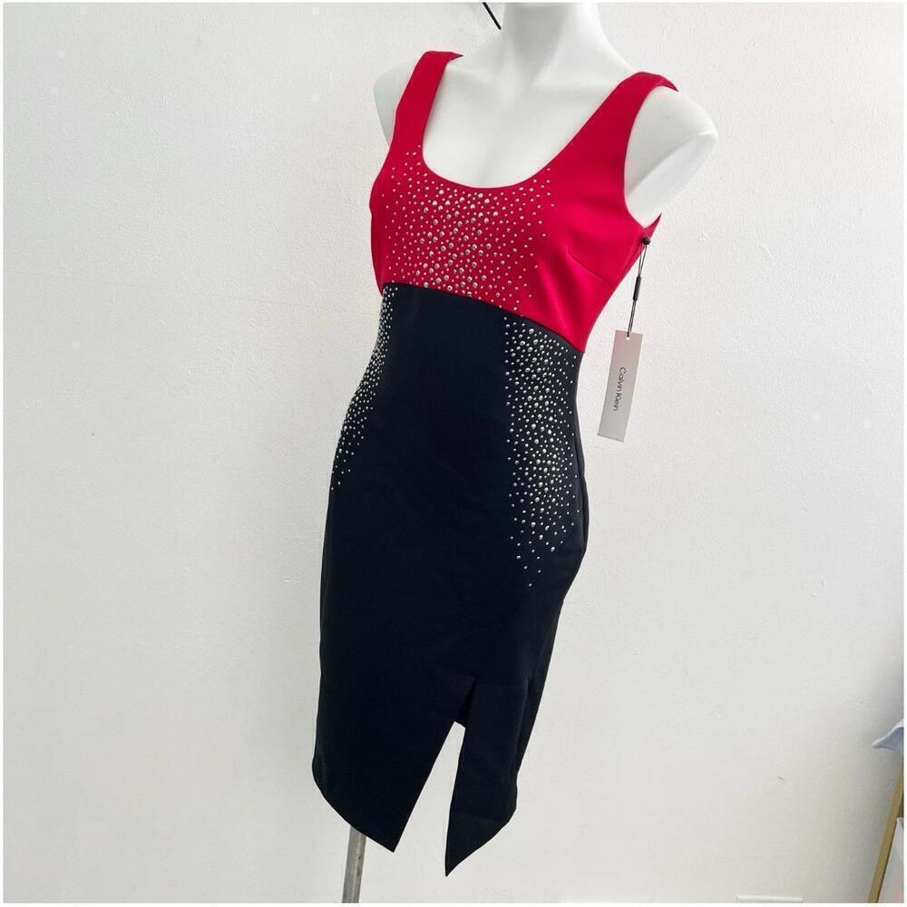 Calvin Klein Studded Sheath Dress Black Red Size 4 Womens - Picture 6 of 8